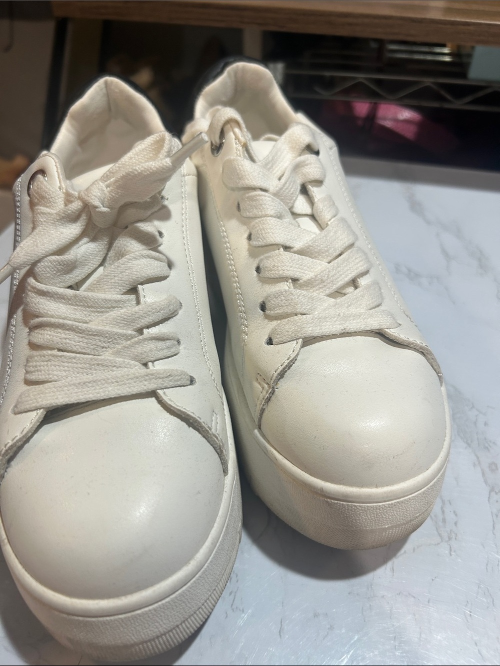 Steve Madden Women’s Platform Lace-Up Sneakers with Black Heel Accent - Picture 5 of 6